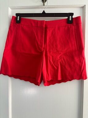 Anne Klein Bright Red High Waist Scallop Hem Shorts